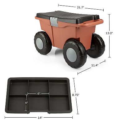 Pure Garden Rolling Garden Storage Cart with Seat