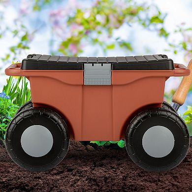 Pure Garden Rolling Garden Storage Cart with Seat