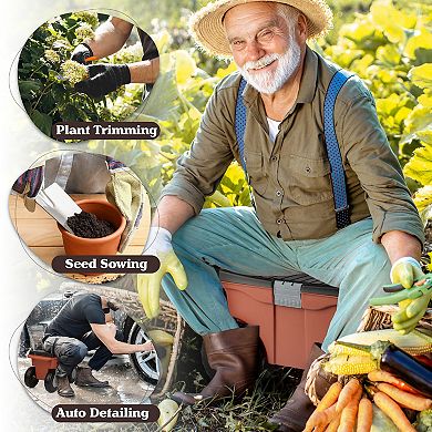 Pure Garden Rolling Garden Storage Cart with Seat