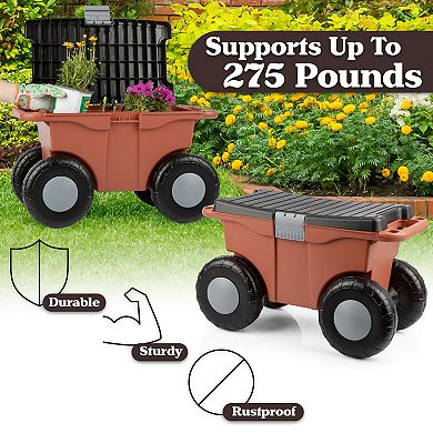 Pure Garden Rolling Garden Storage Cart with Seat