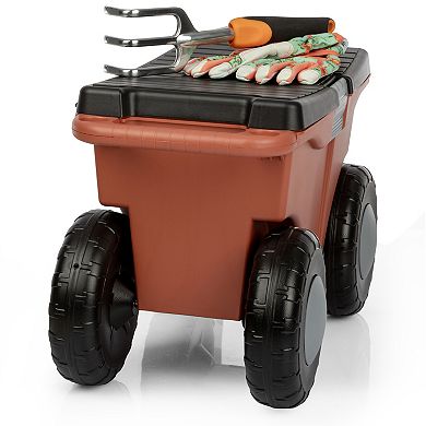 Pure Garden Rolling Garden Storage Cart with Seat