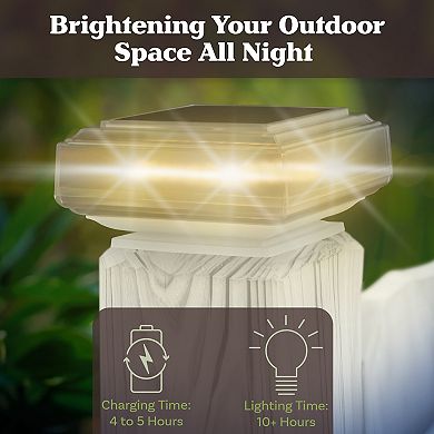 Pure Garden Solar Powered Post Cap Light 2-pc. Set – High Brightness