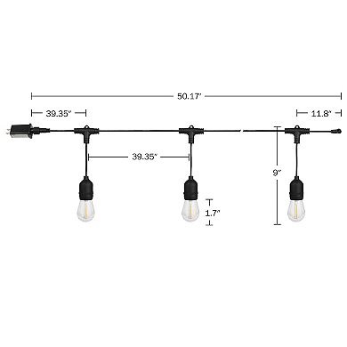 Pure Garden 50-ft. Outdoor String Light – Black Wire, Clear Bulbs
