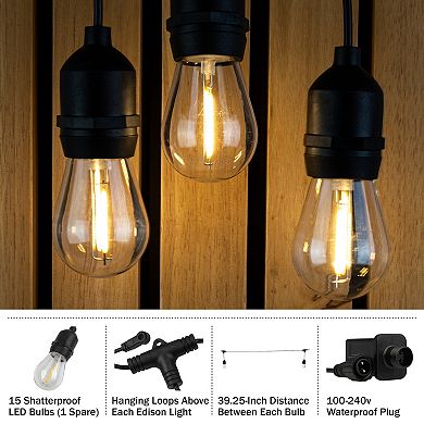 Pure Garden 50-ft. Outdoor String Light – Black Wire, Clear Bulbs