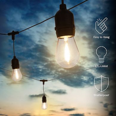 Pure Garden 50-ft. Outdoor String Light – Black Wire, Clear Bulbs