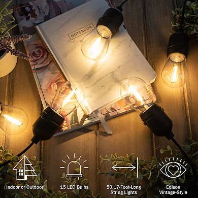 Pure Garden 50-ft. Outdoor String Light – Black Wire, Clear Bulbs
