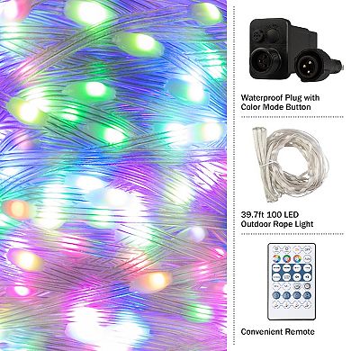 Pure Garden 40-ft. LED Color-Changing Rope Light – Remote, Waterproof