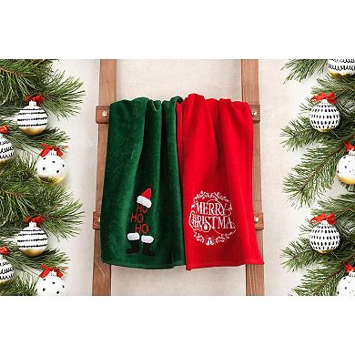 American Soft Linen 2-Piece 100% Cotton Embroidered Christmas Towel Set