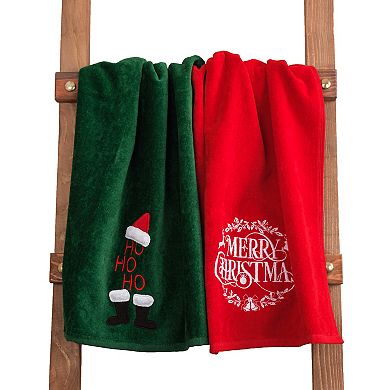 American Soft Linen 2-Piece 100% Cotton Embroidered Christmas Towel Set