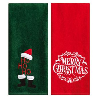 American Soft Linen 2 pc 100% Cotton Embroidered Christmas Towel Set