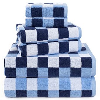 American Soft Linen 6 pc Combed Turkish Cotton Checkered Bath Towel Set