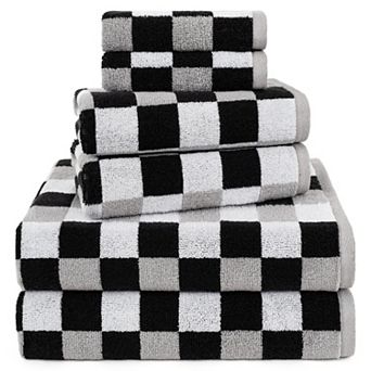 American Soft Linen 6 pc Combed Turkish Cotton Checkered Bath Towel Set