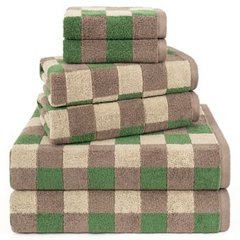 American Soft Linen 6 pc Combed Turkish Cotton Checkered Bath Towel Set