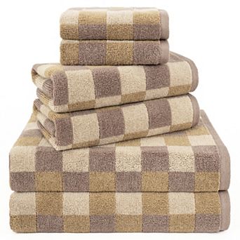 American Soft Linen 6 pc Combed Turkish Cotton Checkered Bath Towel Set