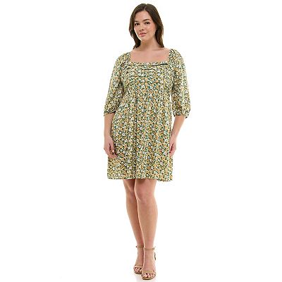 Juniors' Plus Size As U Wish Puff Sleeve Pleated Front Skater Dress