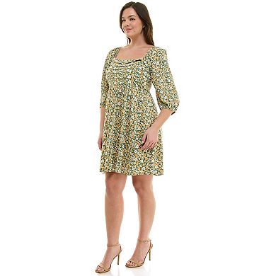 Juniors' Plus Size As U Wish Puff Sleeve Pleated Front Skater Dress