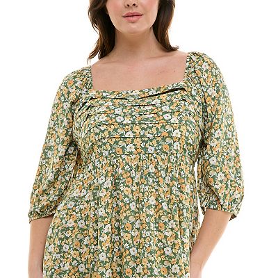 Juniors' Plus Size As U Wish Puff Sleeve Pleated Front Skater Dress