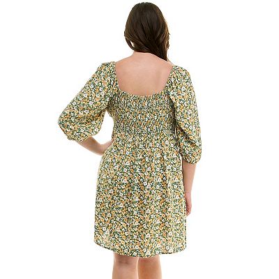 Juniors' Plus Size As U Wish Puff Sleeve Pleated Front Skater Dress