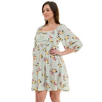 Juniors' Plus Size As U Wish Puff Sleeve Pleated Front Skater Dress
