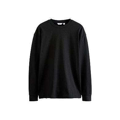 Men's NEXT Black Relaxed Fit Long Sleeve Heavyweight 100% Cotton Long Sleeve Shirt