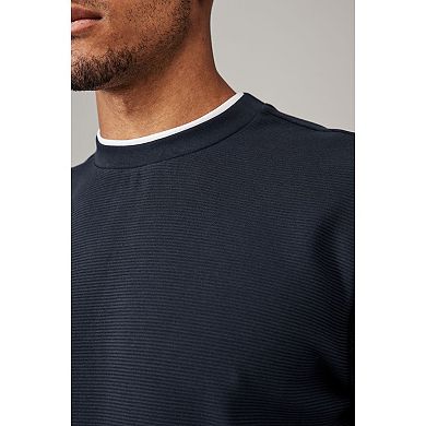 Men's NEXT Navy Blue Textured Long Sleeve Mock Layer 100% Cotton Jumper