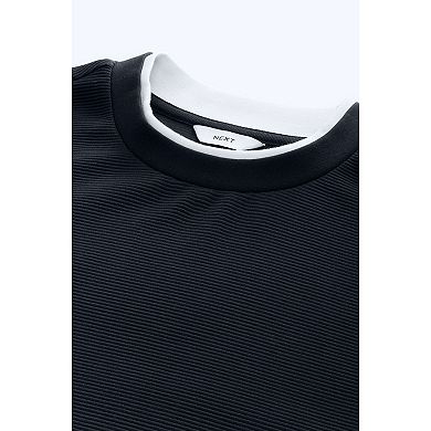 Men's NEXT Navy Blue Textured Long Sleeve Mock Layer 100% Cotton Jumper