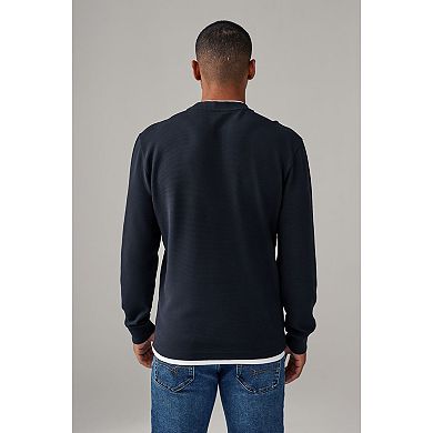 Men's NEXT Navy Blue Textured Long Sleeve Mock Layer 100% Cotton Jumper
