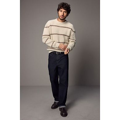 Men's NEXT Ecru White Regular Fit Horizontal Stripe Crew Jumper