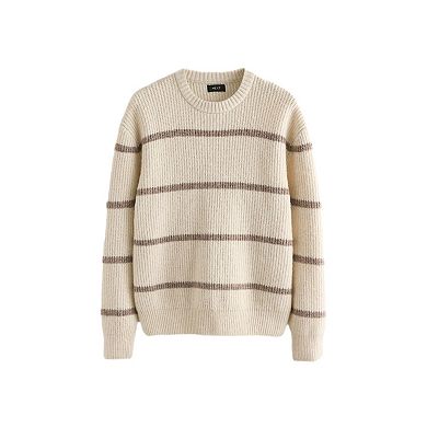 Men's NEXT Ecru White Regular Fit Horizontal Stripe Crew Jumper