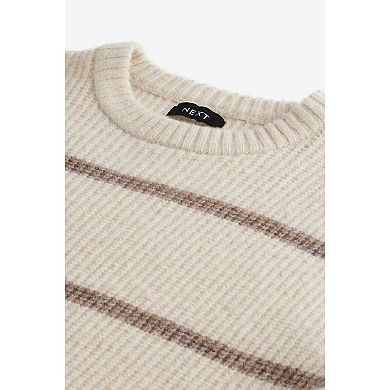 Men's NEXT Ecru White Regular Fit Horizontal Stripe Crew Jumper