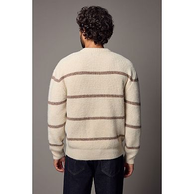 Men's NEXT Ecru White Regular Fit Horizontal Stripe Crew Jumper