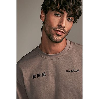 Men's NEXT Stone Relaxed Fit Long Sleeve Heavyweight Back Print Graphic 100% Cotton T-Shirt
