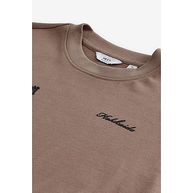 Men's NEXT Stone Relaxed Fit Long Sleeve Heavyweight Back Print Graphic 100% Cotton T-Shirt