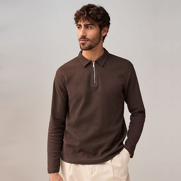 Men's NEXT Chocolate Brown Long Sleeve Waffle Textured 100% Cotton