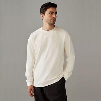 Men's NEXT Bone White Relaxed Fit Long Sleeve Heavyweight 100% Cotton T-Shirt