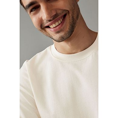 Men's NEXT Bone White Relaxed Fit Long Sleeve Heavyweight 100% Cotton T-Shirt