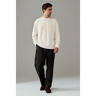Men's NEXT Bone White Relaxed Fit Long Sleeve Heavyweight 100% Cotton T-Shirt