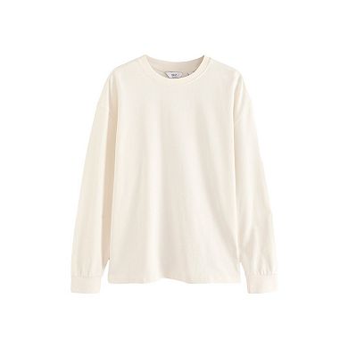 Men's NEXT Bone White Relaxed Fit Long Sleeve Heavyweight 100% Cotton T-Shirt