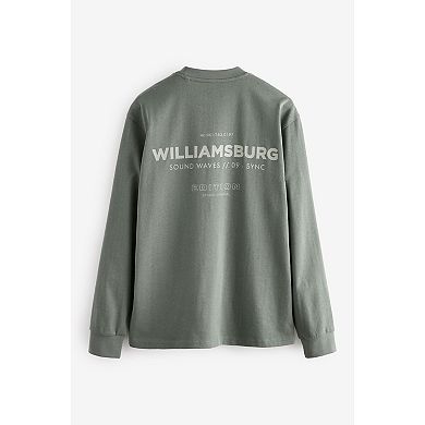 Men's NEXT Relaxed Fit Long Sleeve Heavyweight Back Print Graphic 100% Cotton T-Shirt