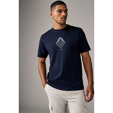 Men's NEXT Navy Blue/Burgundy Red/Grey Relaxed Fit Graphic Print Heavyweight 100% Cotton T-Shirt