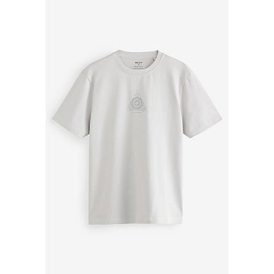 Men's NEXT Navy Blue/Burgundy Red/Grey Relaxed Fit Graphic Print Heavyweight 100% Cotton T-Shirt