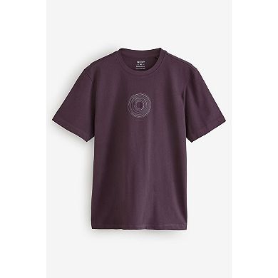 Men's NEXT Navy Blue/Burgundy Red/Grey Relaxed Fit Graphic Print Heavyweight 100% Cotton T-Shirt