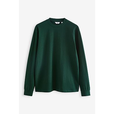Men's NEXT Green Relaxed Fit Long Sleeve Heavyweight 100% Cotton T-Shirt