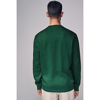 Men's NEXT Green Relaxed Fit Long Sleeve Heavyweight 100% Cotton T-Shirt