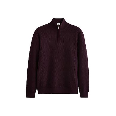 Men's NEXT Fig Purple Textured Regular Fit 100% Cotton Premium Quarter-Zip Sweater