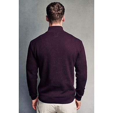 Men's NEXT Fig Purple Textured Regular Fit 100% Cotton Premium Quarter-Zip Sweater