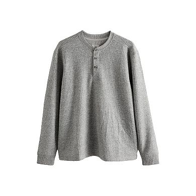 Men's NEXT Textured Long Sleeve Grandad 100% Cotton T-Shirt
