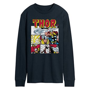 Men's Marvel Thor Retro Comic Panels Long Sleeve Graphic Tee