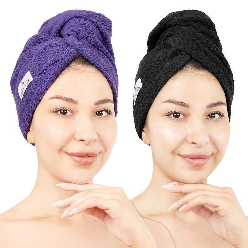 American Soft Linen 2-Piece Soft Cotton Hair Drying Towels Set, Purple Black