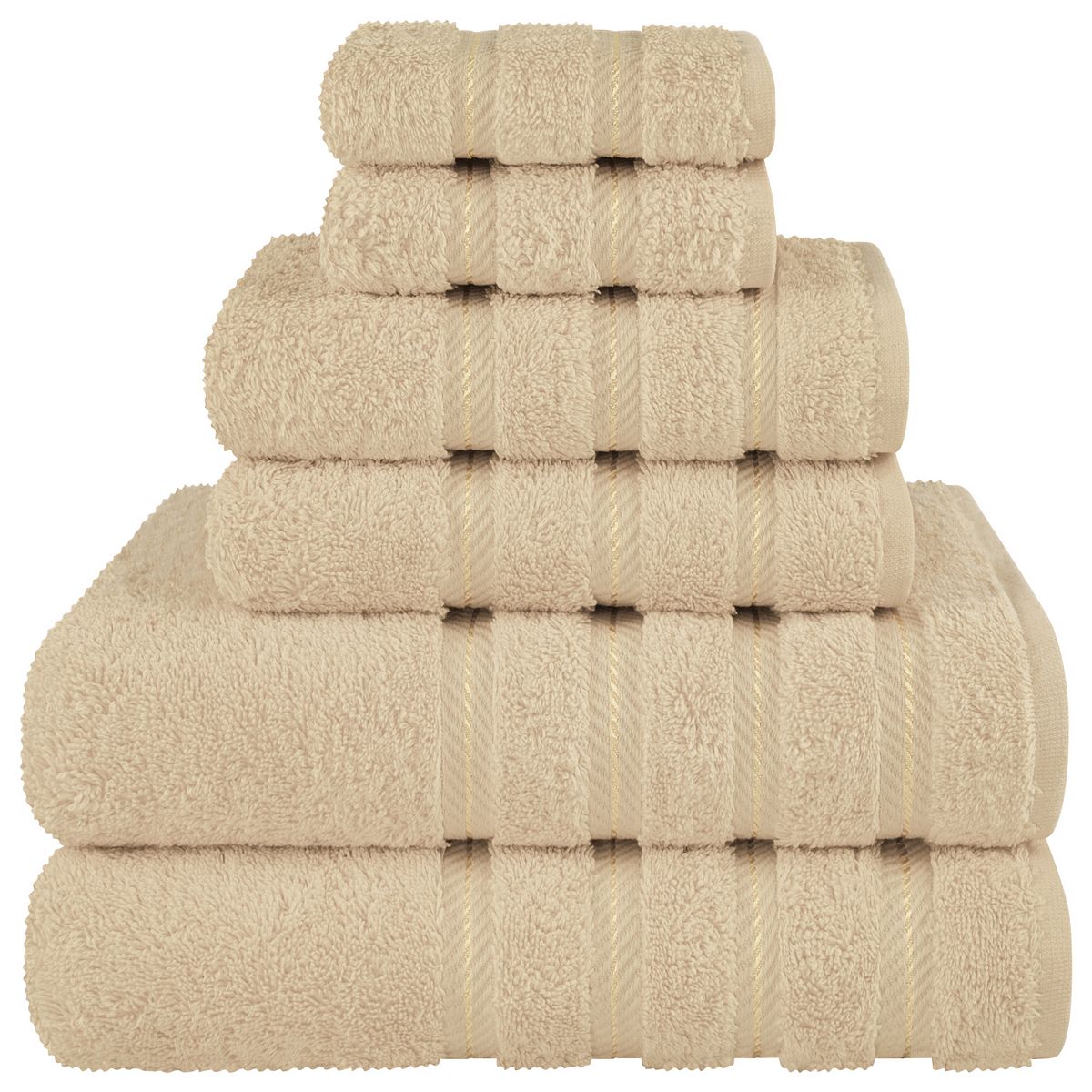 American Soft Linen Cotton Turkish 6 Piece Bath Towels - Beige